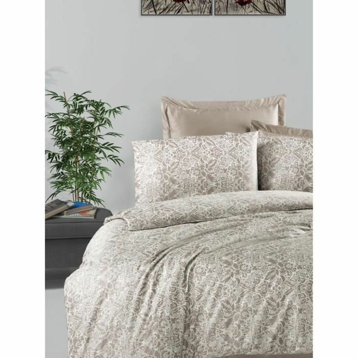 Juego de funda nórdica de algodón beige, cama de 200 — imagen 4