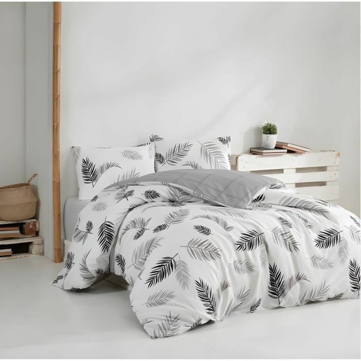 Juego de funda nórdica de algodón gris, cama de 200 — imagen 2