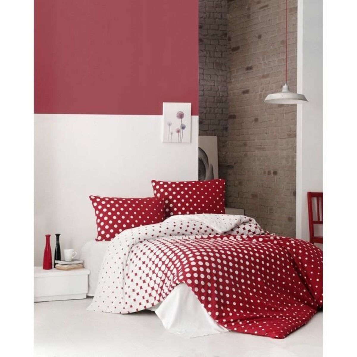 Juego de funda nórdica de algodón rojo con sábana encimera, cama 200 — imagen 2