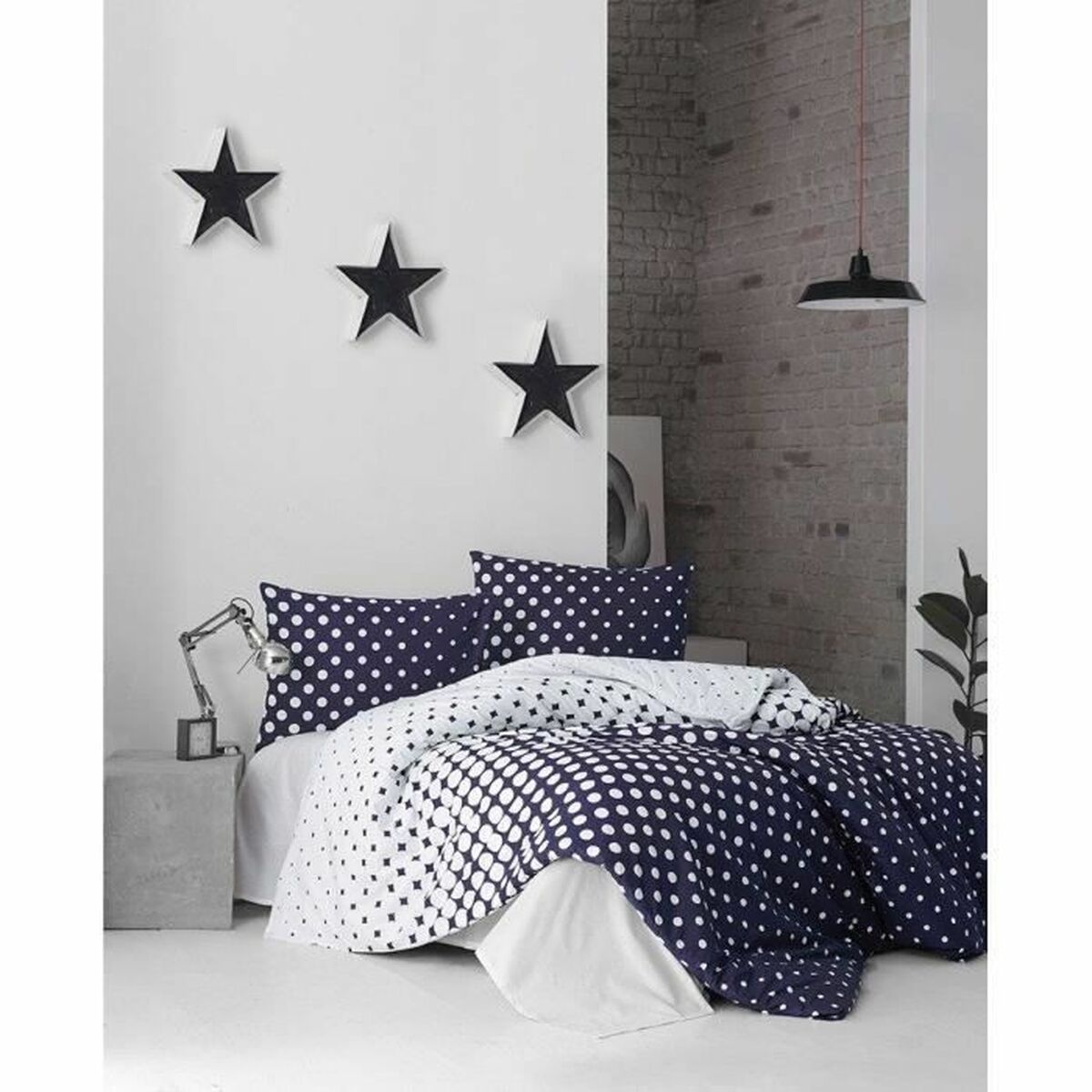 Juego de funda nórdica azul de algodón reforzado, cama de 200 — imagen 2