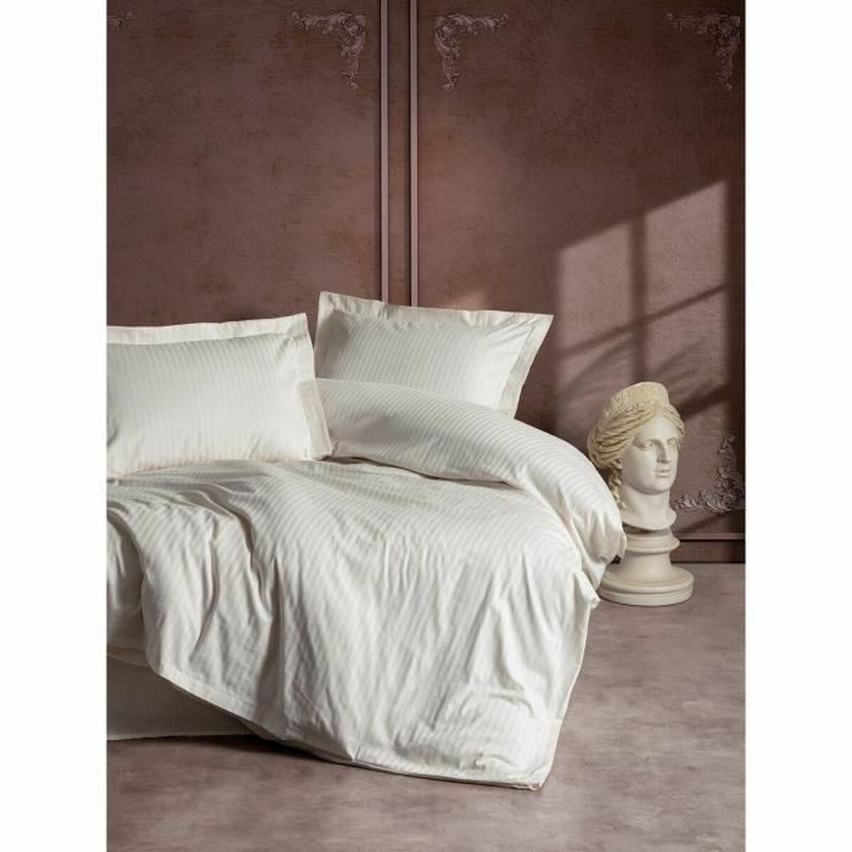 Funda nórdica de algodón blanco con dos fundas de almohada