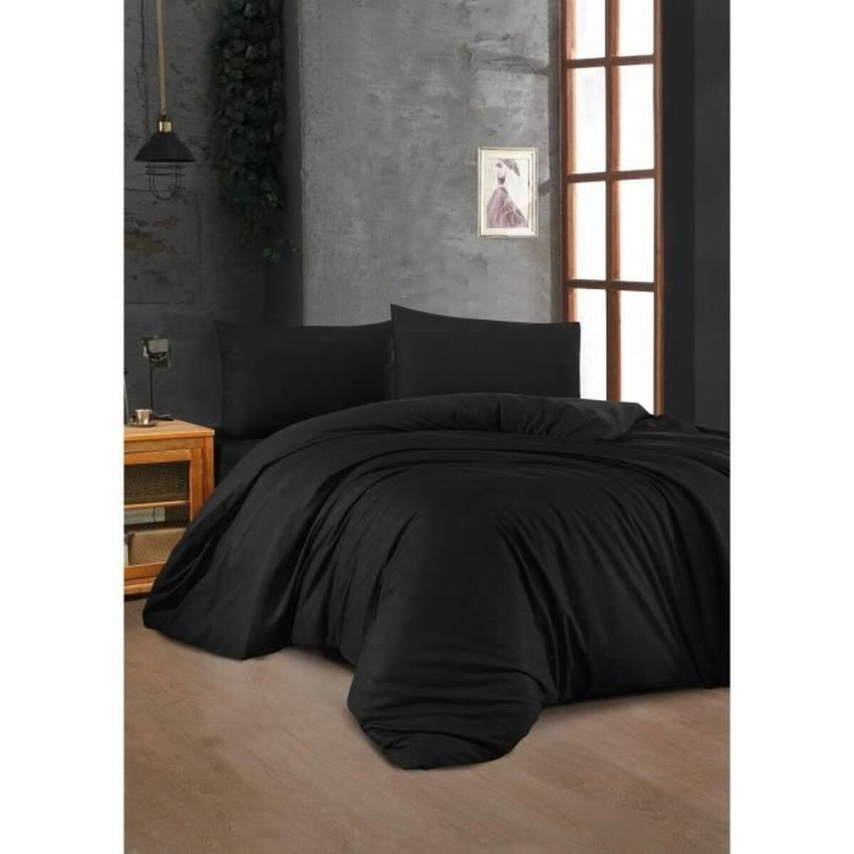 Juego de funda nórdica negra de algodón, cama de 200 — imagen 2