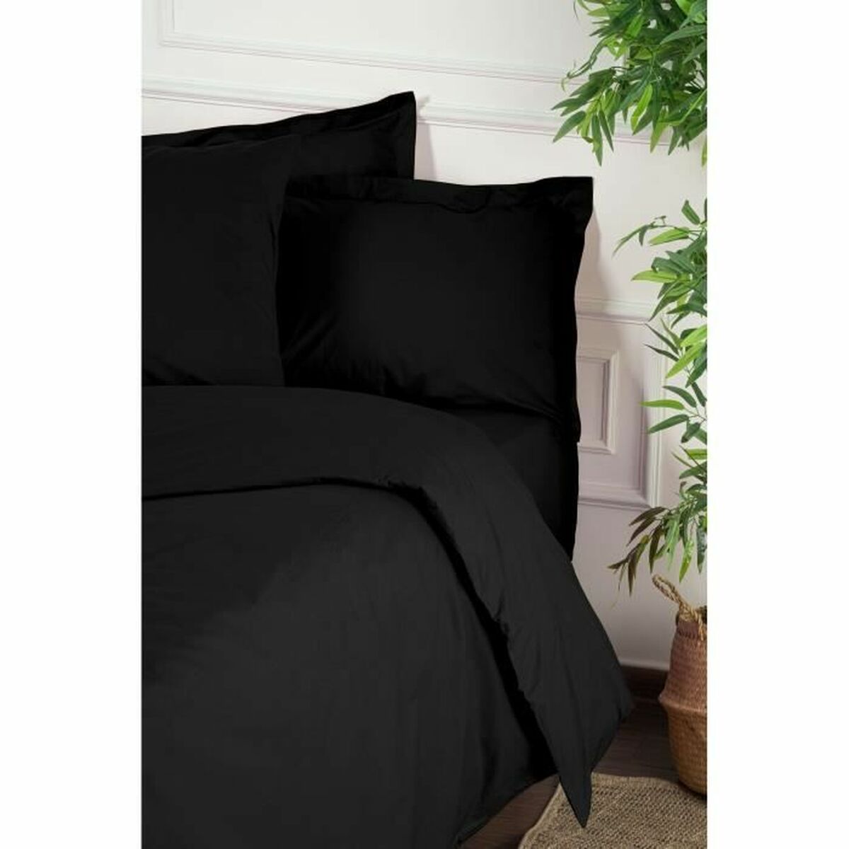 Juego de funda nórdica negra de algodón, cama de 200 — imagen 4