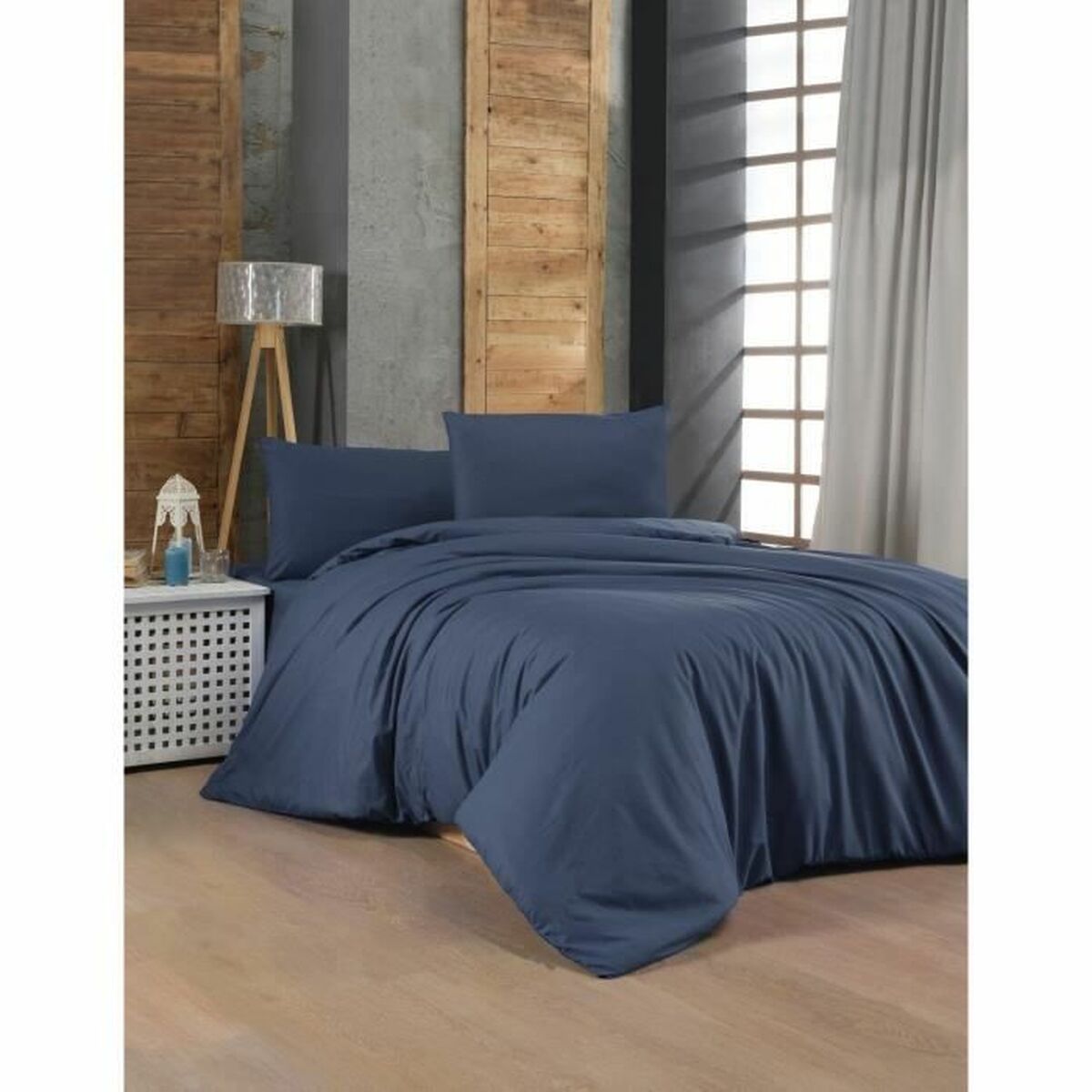 Juego de funda nórdica azul de algodón, cama de 200 — imagen 2