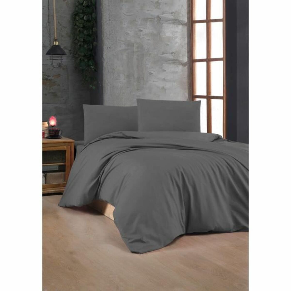 Juego de funda nórdica antracita de algodón, cama de 200 — imagen 2