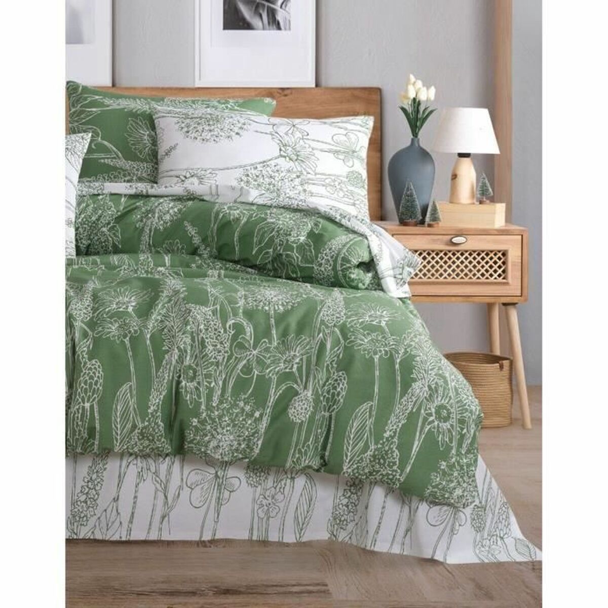 Juego de funda nórdica de algodón verde, cama de 200 — imagen 3