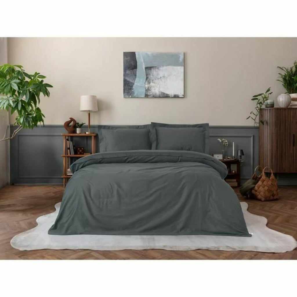 Juego de funda nórdica de algodón gris, 220 x 240 cm