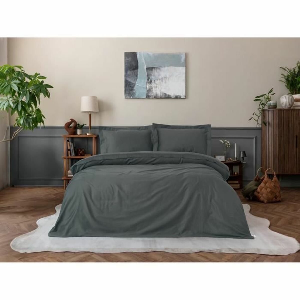 Juego de funda nórdica de algodón gris, 220 x 240 cm