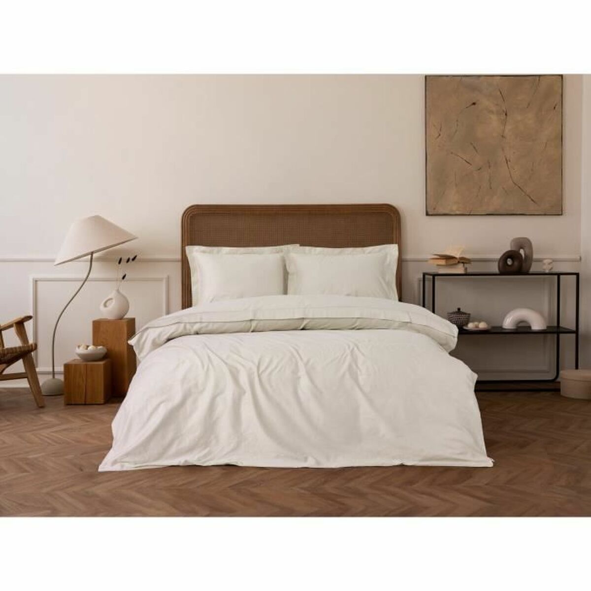 Funda nórdica blanca de algodón con 2 fundas de almohada