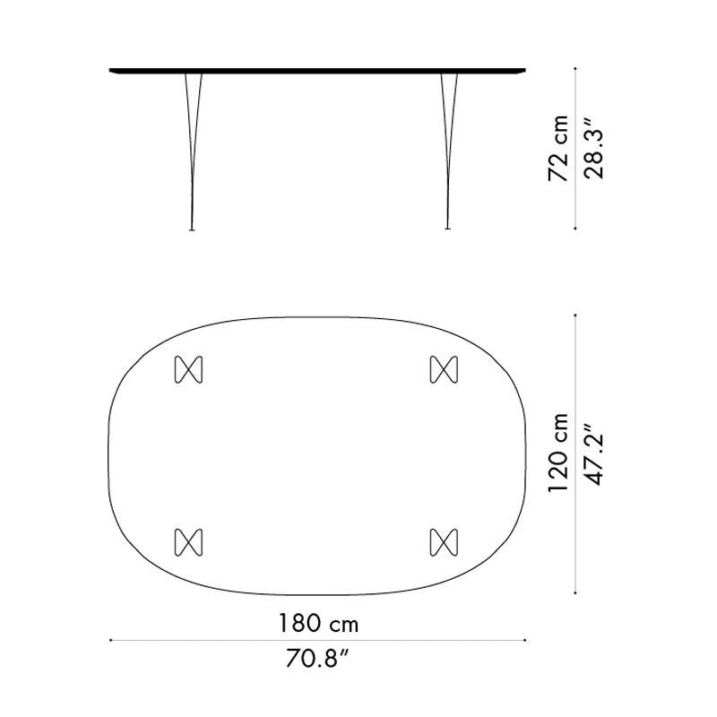 Fritz Hansen B613 Super-elliptischer Tisch 180x120x72cm