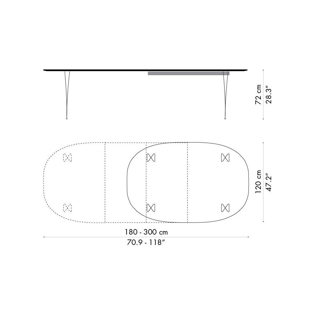 Fritz Hansen B619 Super-elliptischer Tisch Laminat ausziehbar