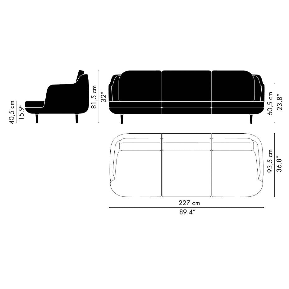 Fritz Hansen Lune™ JH300 3-Sitzer Sofa Füße Aluminium