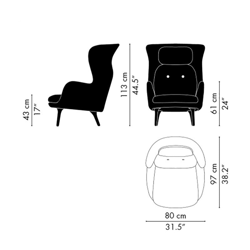 Fritz Hansen Ro™ JH1 Ohrensessel Stoff Füße aus Aluminium