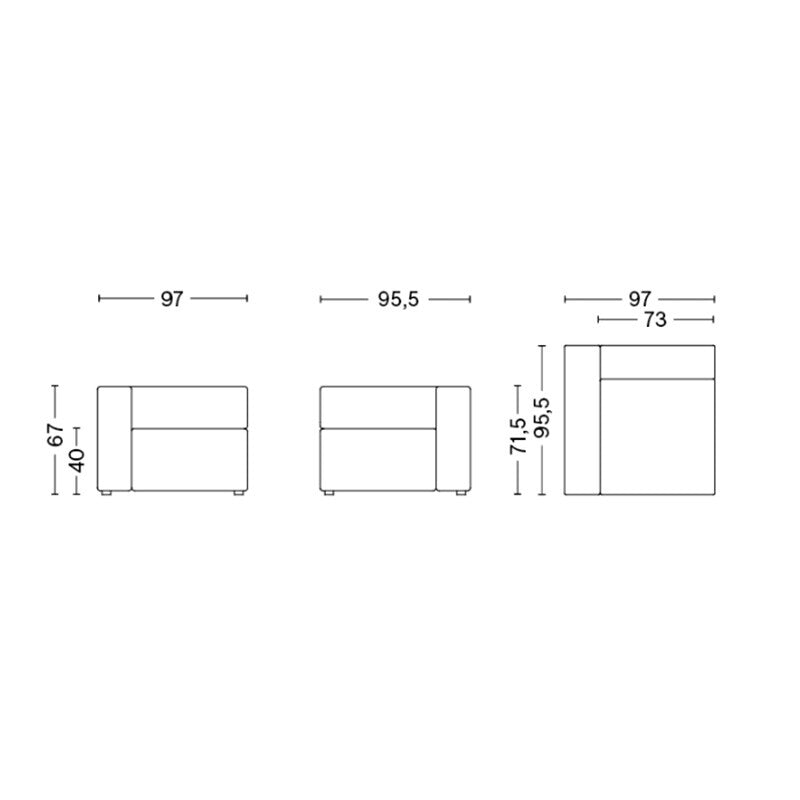 HAY Mags Sofa-Modul Links schmal 97x95,5cm