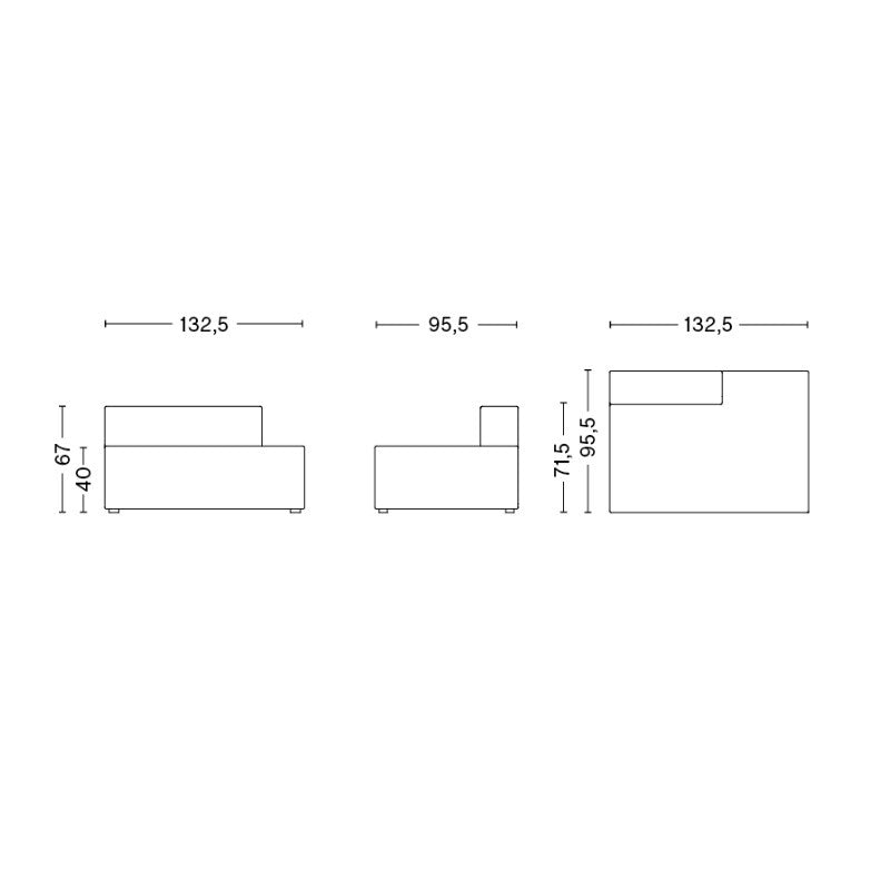 HAY Mags Sofa-Modul Lounge Rechts 132,5x95,5cm