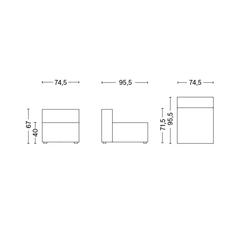 HAY Mags Sofa-Modul Mitte schmal 74,5x95,5cm