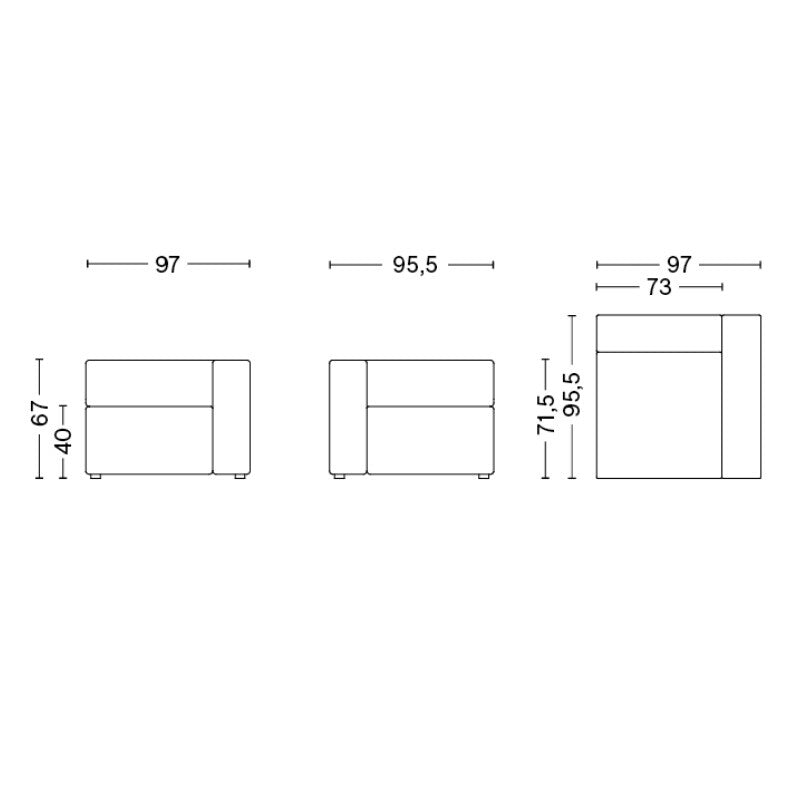 HAY Mags Sofa-Modul Rechts schmal 97x95,5cm