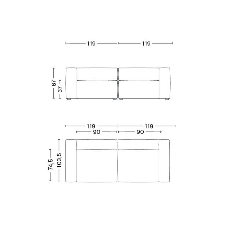 HAY Mags Soft 2,5-Sitzer Sofa Leder 238x103,5x67cm