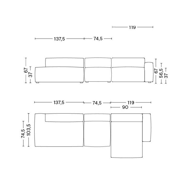 HAY Mags Soft 3-Sitzer Sofa Armlehne niedrig 331x135,5x67cm