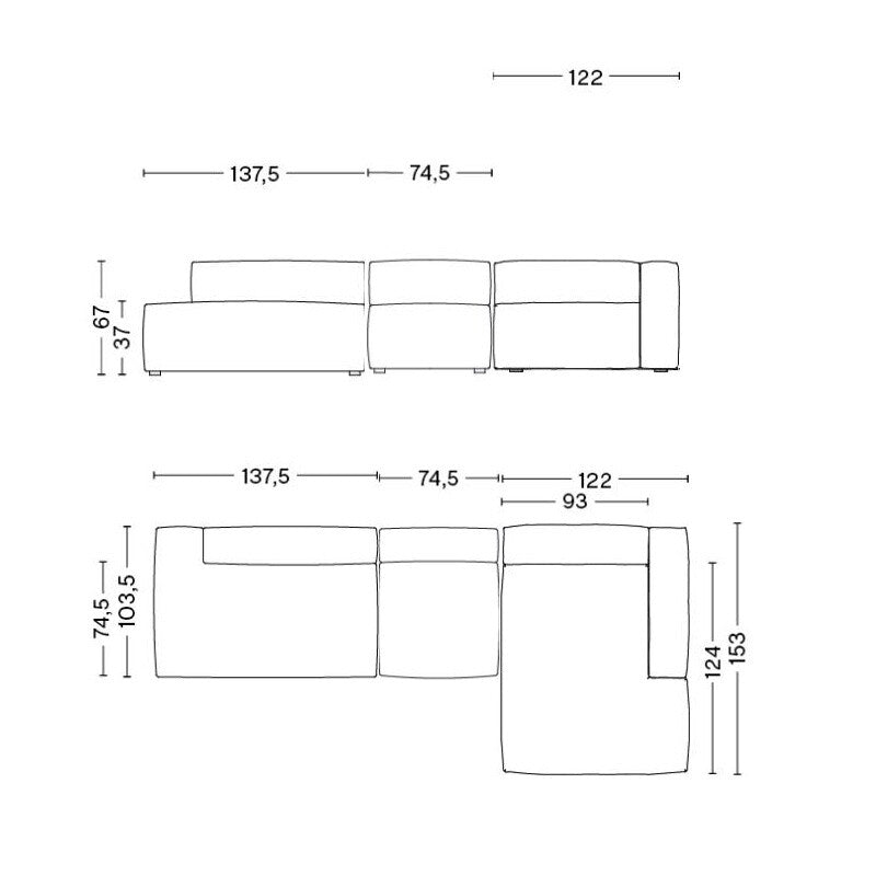 HAY Mags Soft 3-Sitzer Sofa rechts 334x153x67cm
