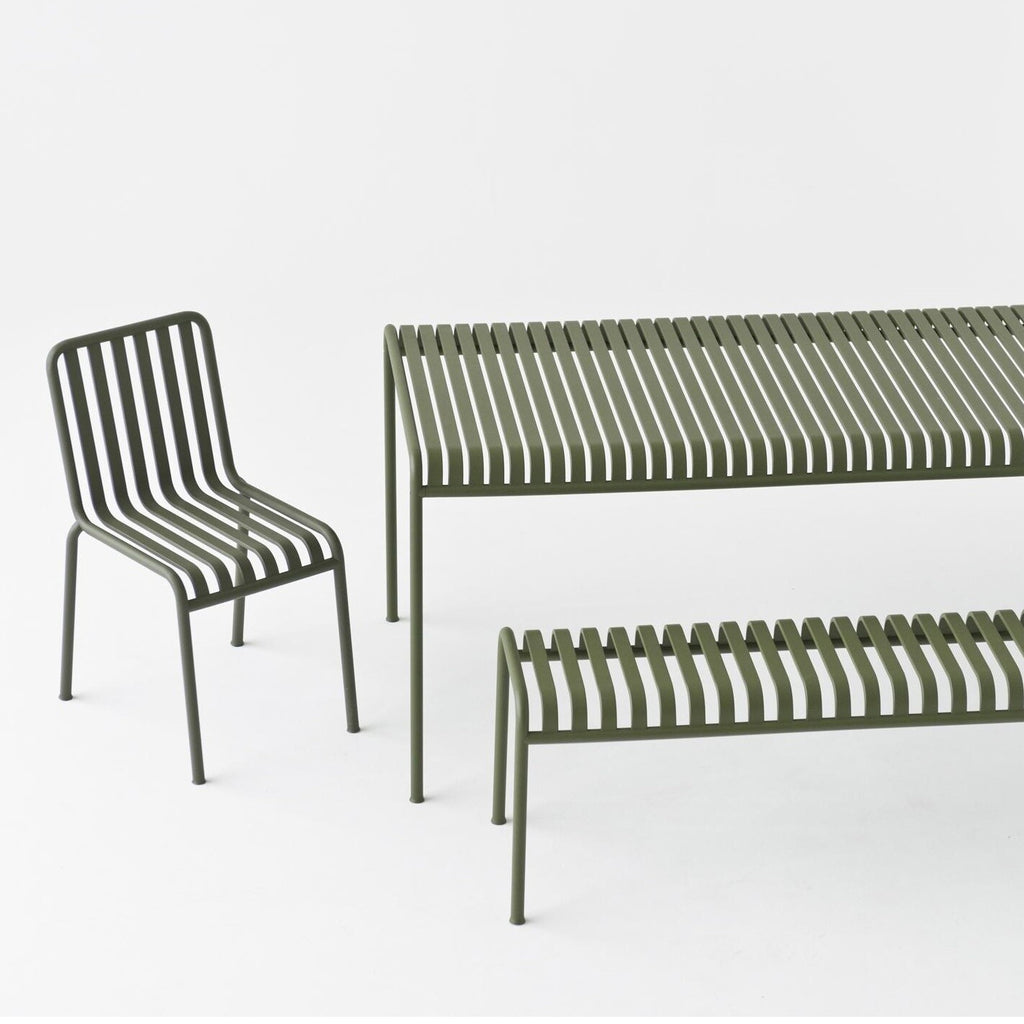 HAY Palissade Gartenset Tisch + 2 Dining Gartenbänke