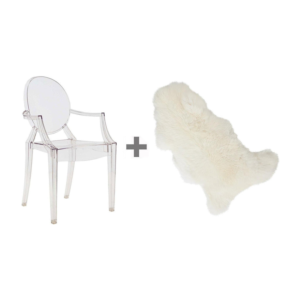 Kartell Aktionsset Louis Ghost Armlehnstuhl + Fell
