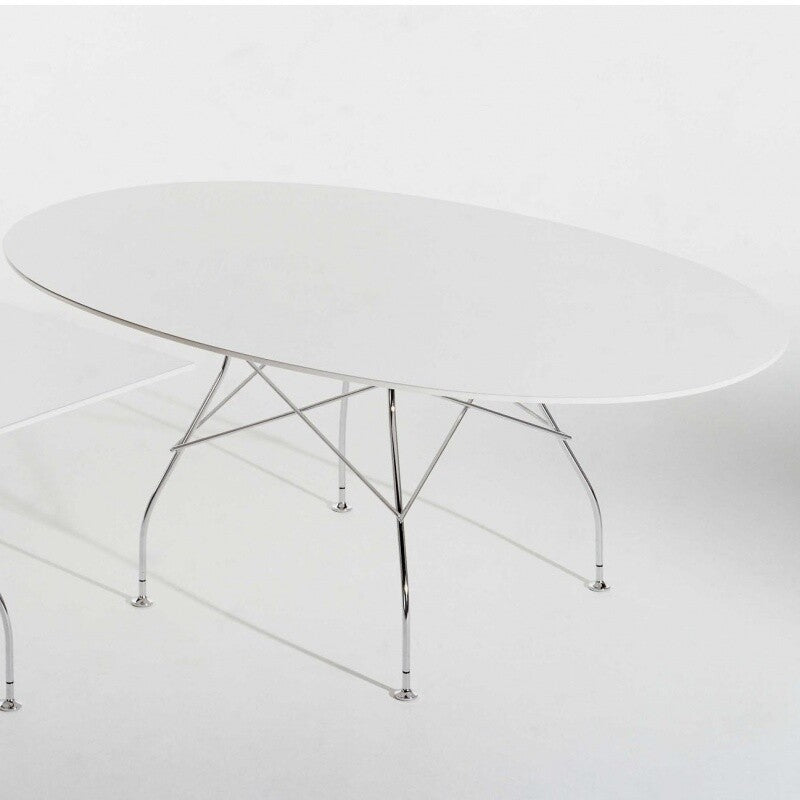 Kartell Glossy Esstisch oval Gestell Stahl verchromt