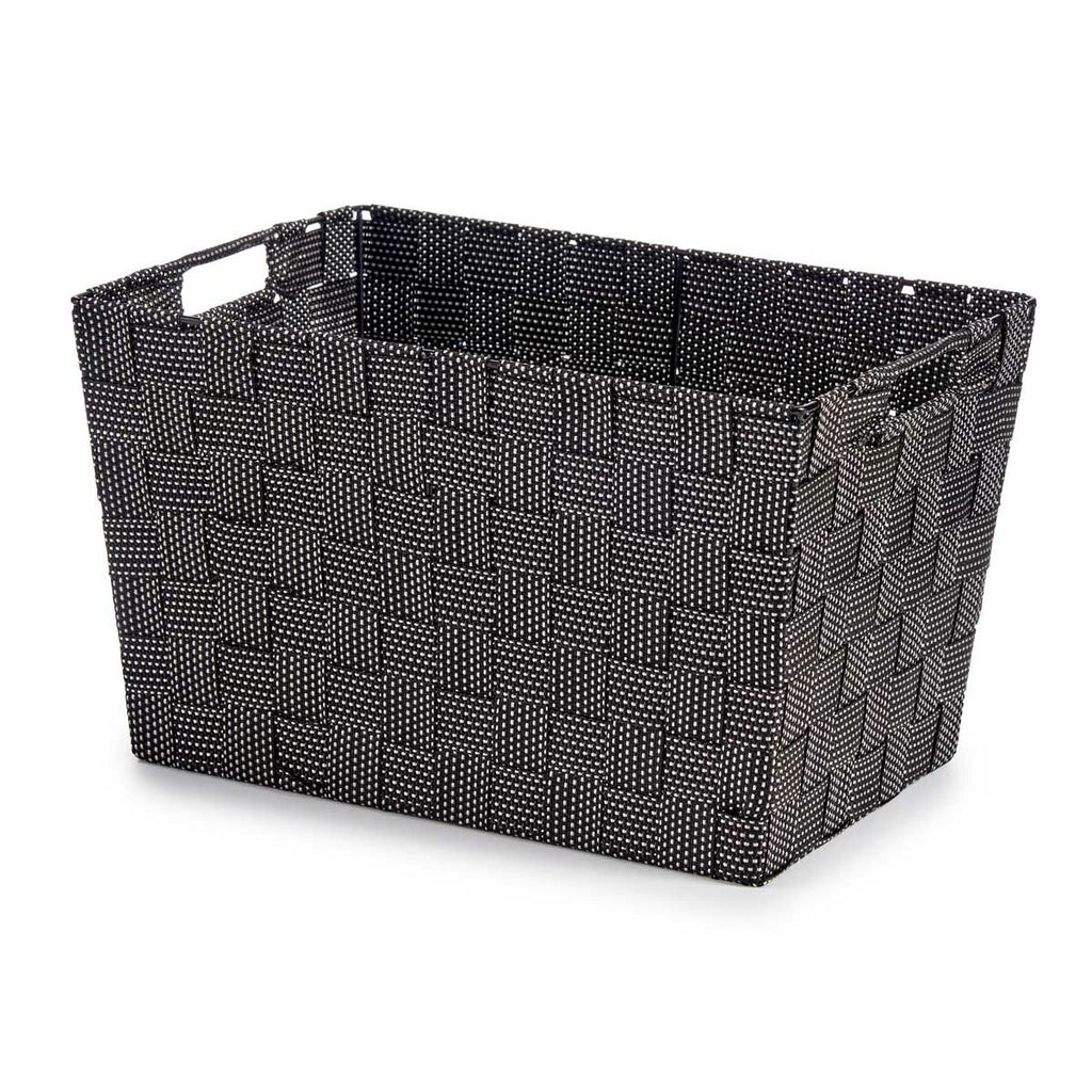 Caja de almacenaje trenzada Kipit negra, 10 L, con asas