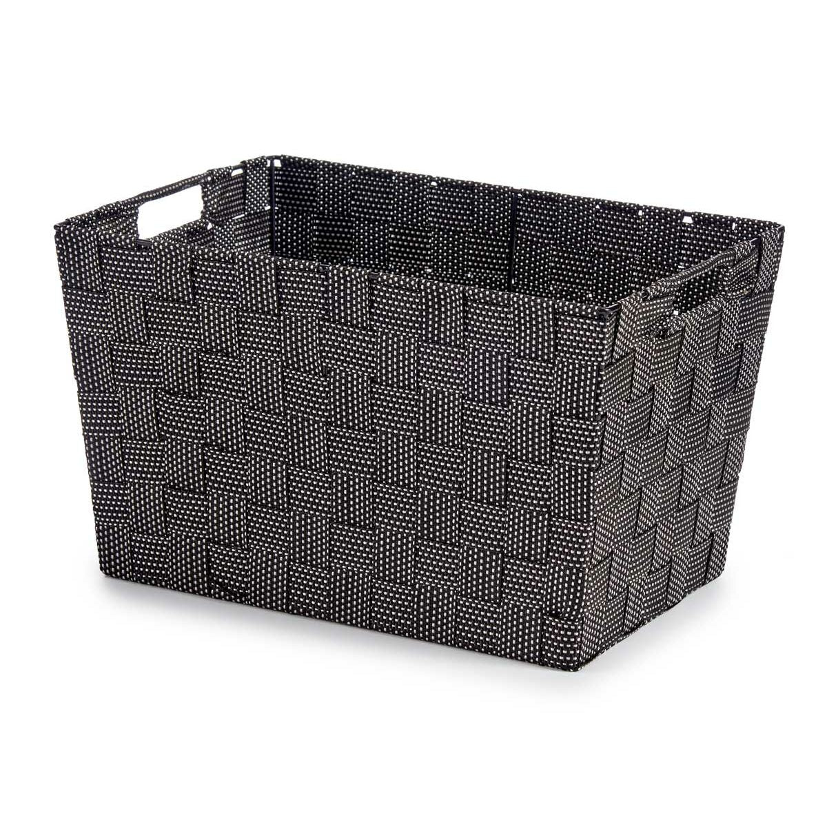 Caja de almacenaje trenzada Kipit negra, 10 L, con asas