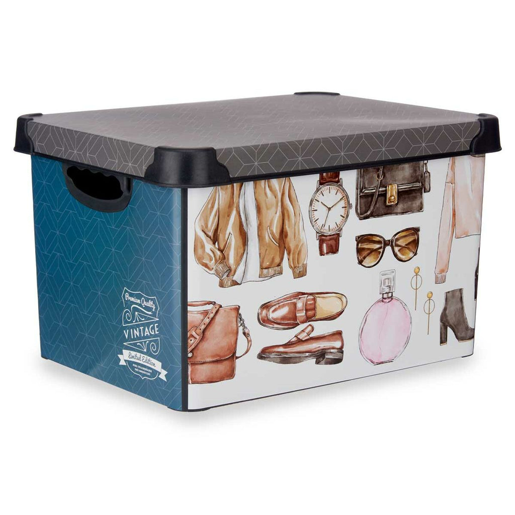 Caja de almacenaje de plástico con asas y tapa, vintage, 22 L — imagen 2