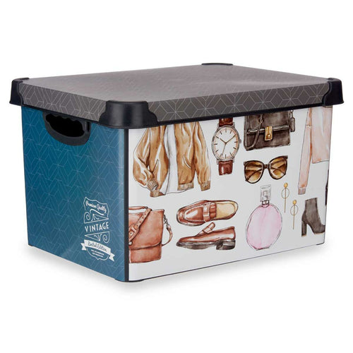 Caja de almacenaje de plástico con asas y tapa, vintage, 22 L — imagen 2