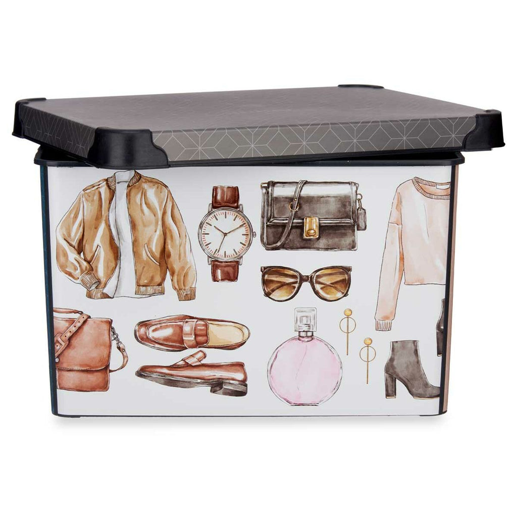 Caja de almacenaje de plástico con asas y tapa, vintage, 22 L