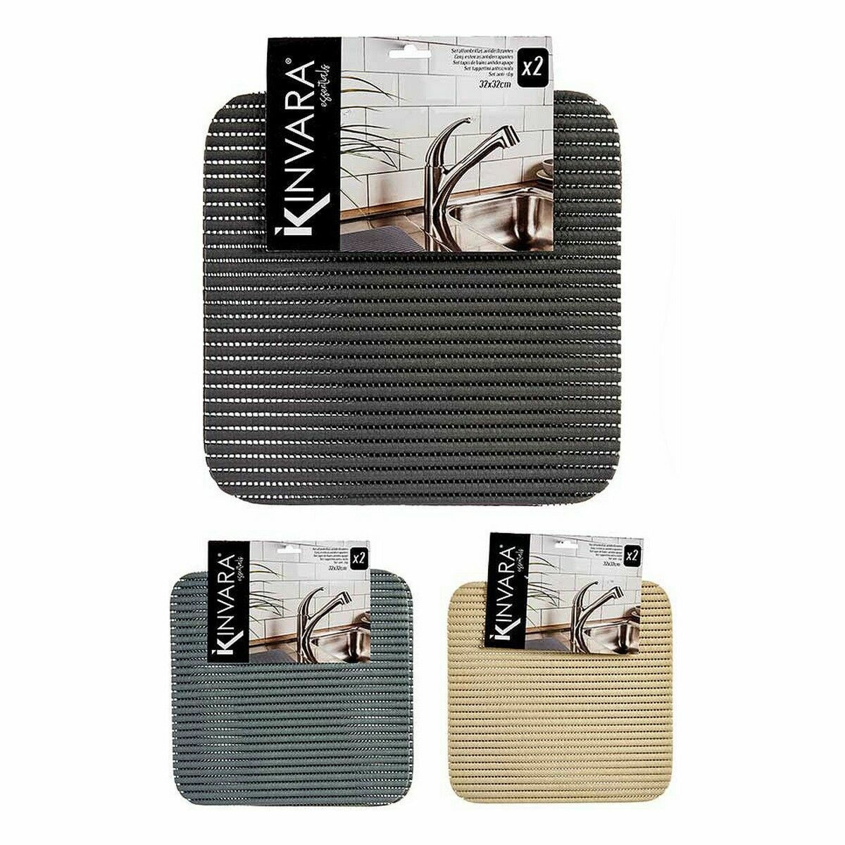 Set de 2 alfombrillas antideslizantes de plástico, 32 x 32 cm