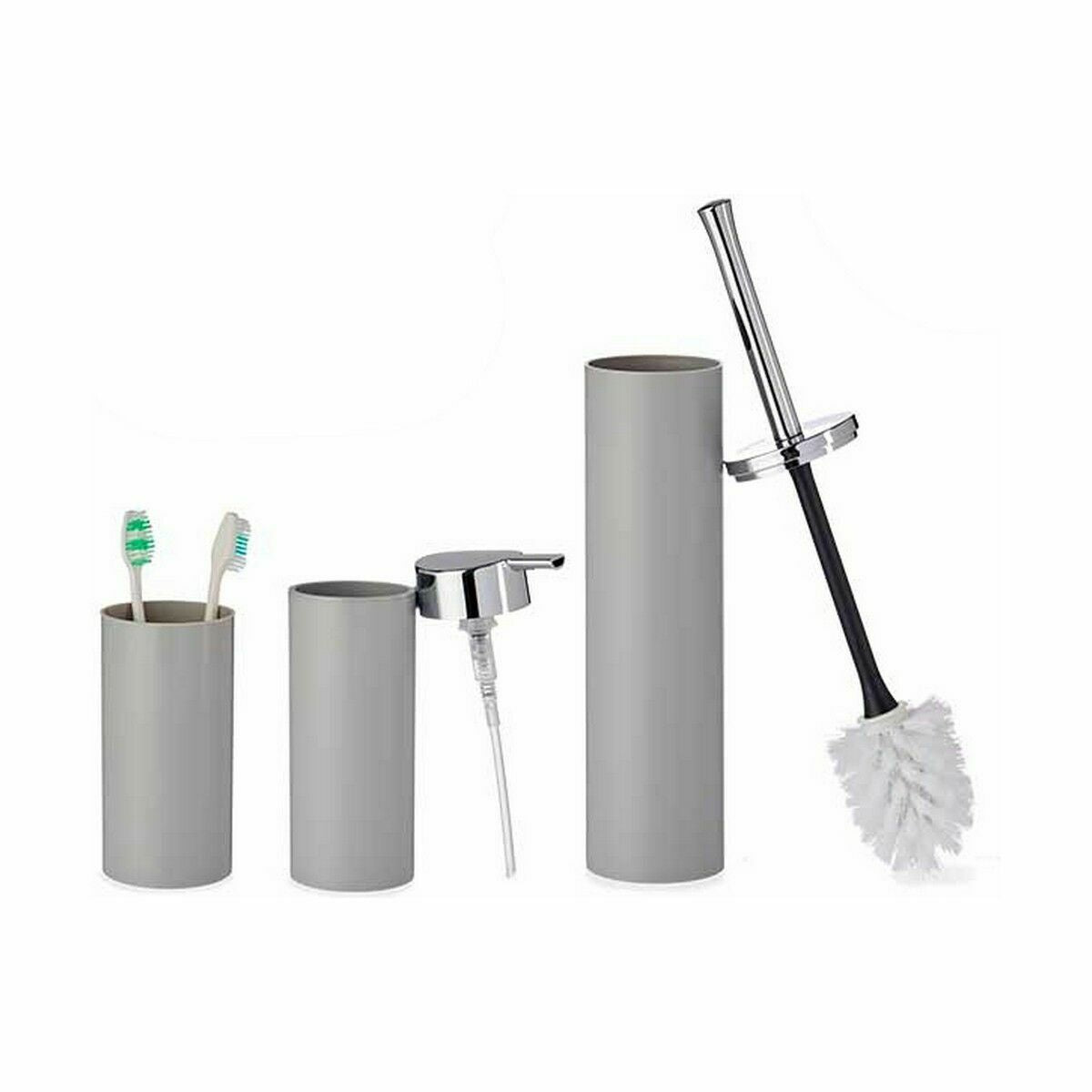 Set de baño de plástico gris con 3 accesorios