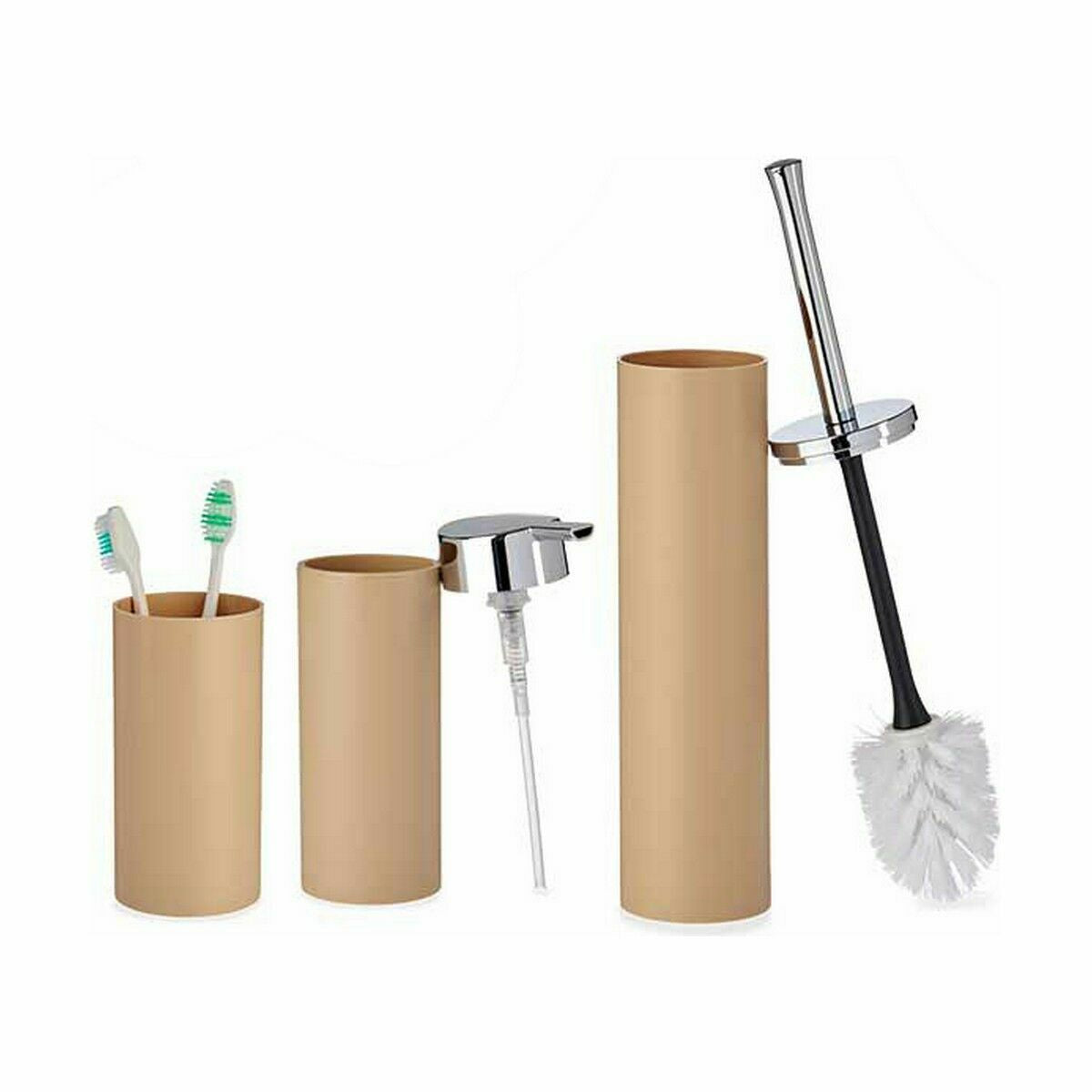 Set de baño de plástico marrón con 3 accesorios