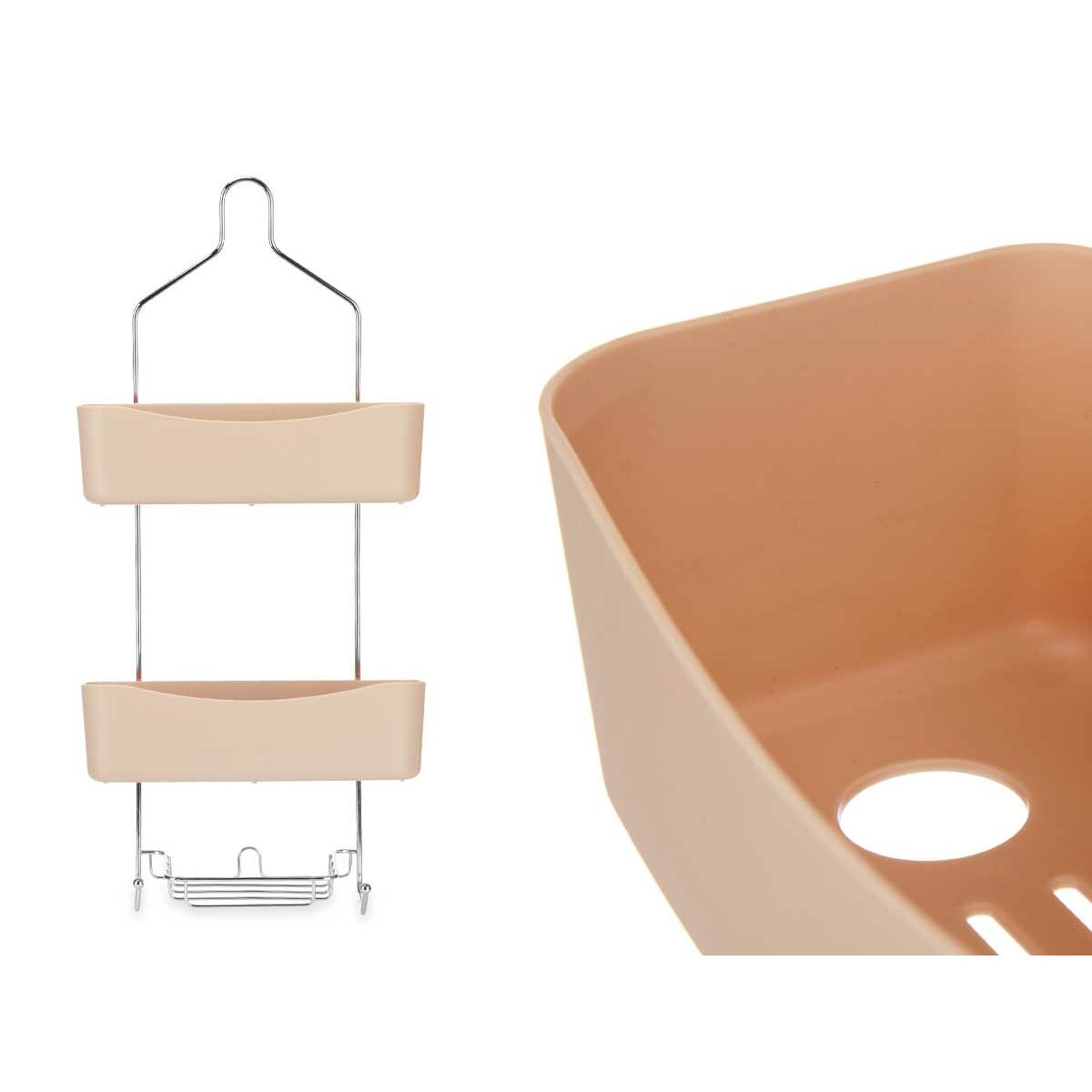 Estantería de baño beige de metal y plástico, 28 x 60 x 14 cm — imagen 2