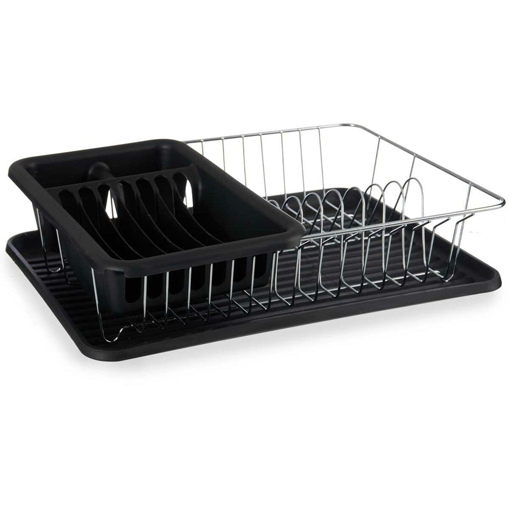 Escurridor de fregadero de metal y plástico, negro