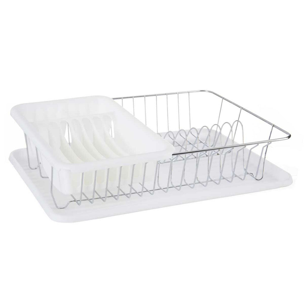 Escurridor de fregadero de metal y plástico, blanco