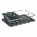 Escurridor de fregadero de metal y plástico gris, 43,5 x 11 x 33,5 cm