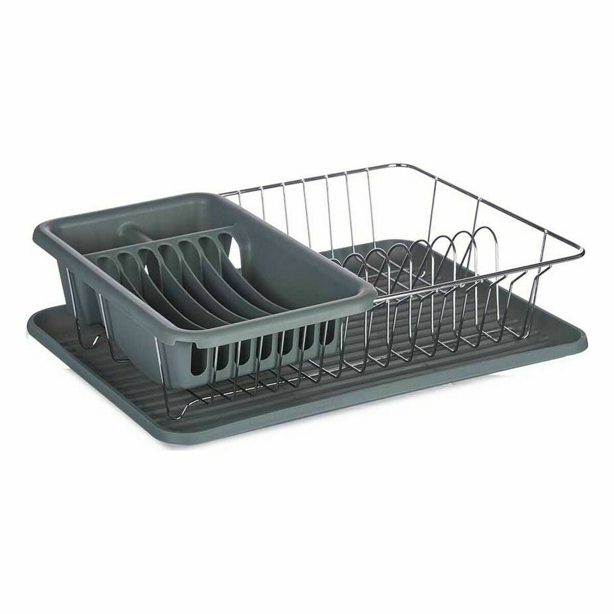 Escurridor de fregadero de metal y plástico gris, 43,5 x 11 x 33,5 cm