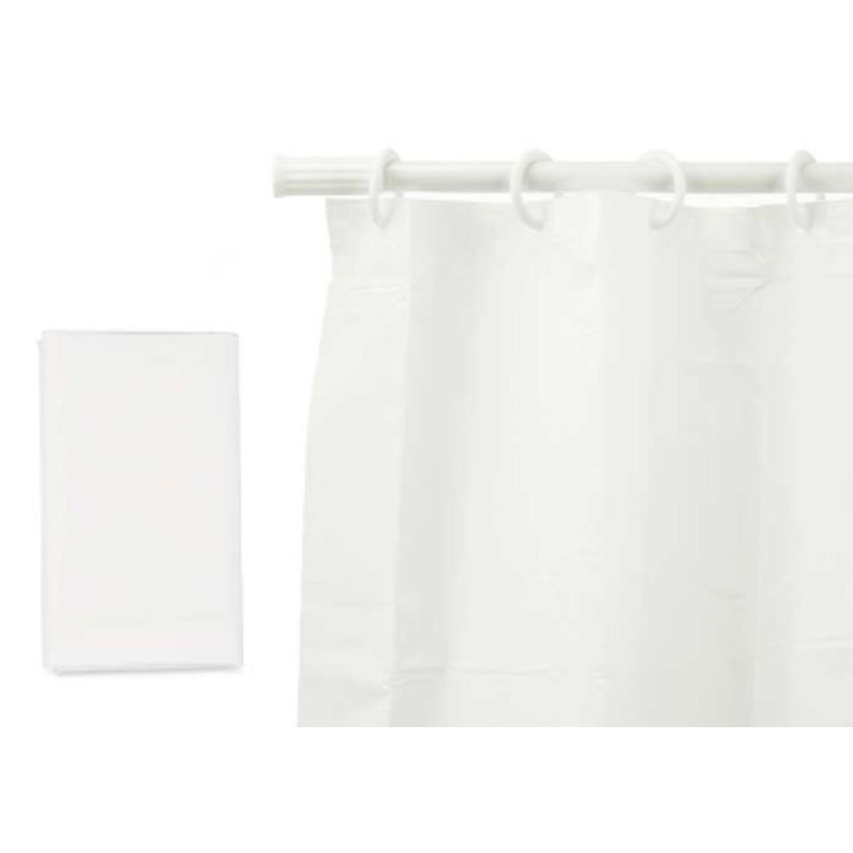 Set de baño blanco con cortina y alfombrilla (12 unidades) — imagen 2
