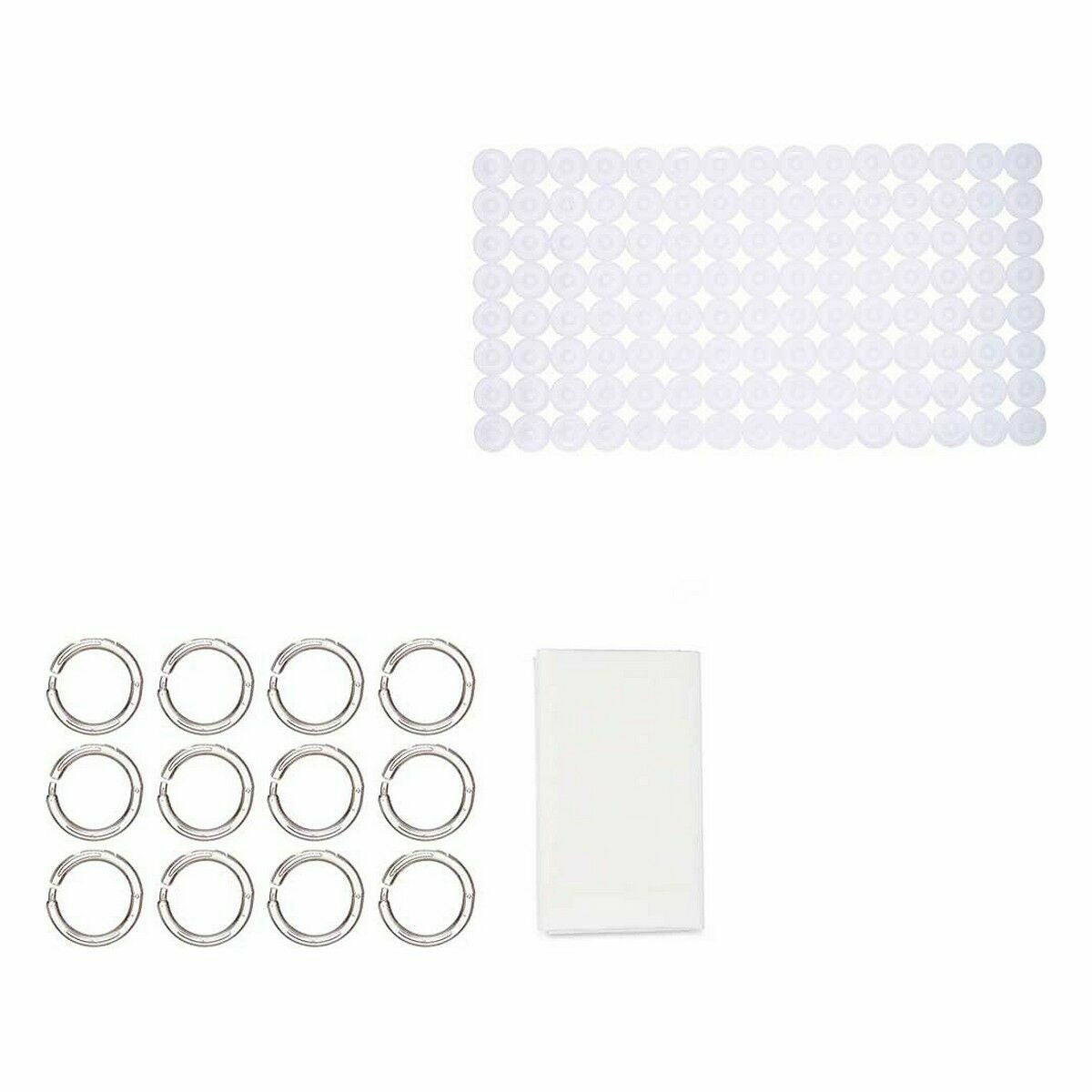 Set de baño blanco con cortina y alfombrilla (12 unidades)