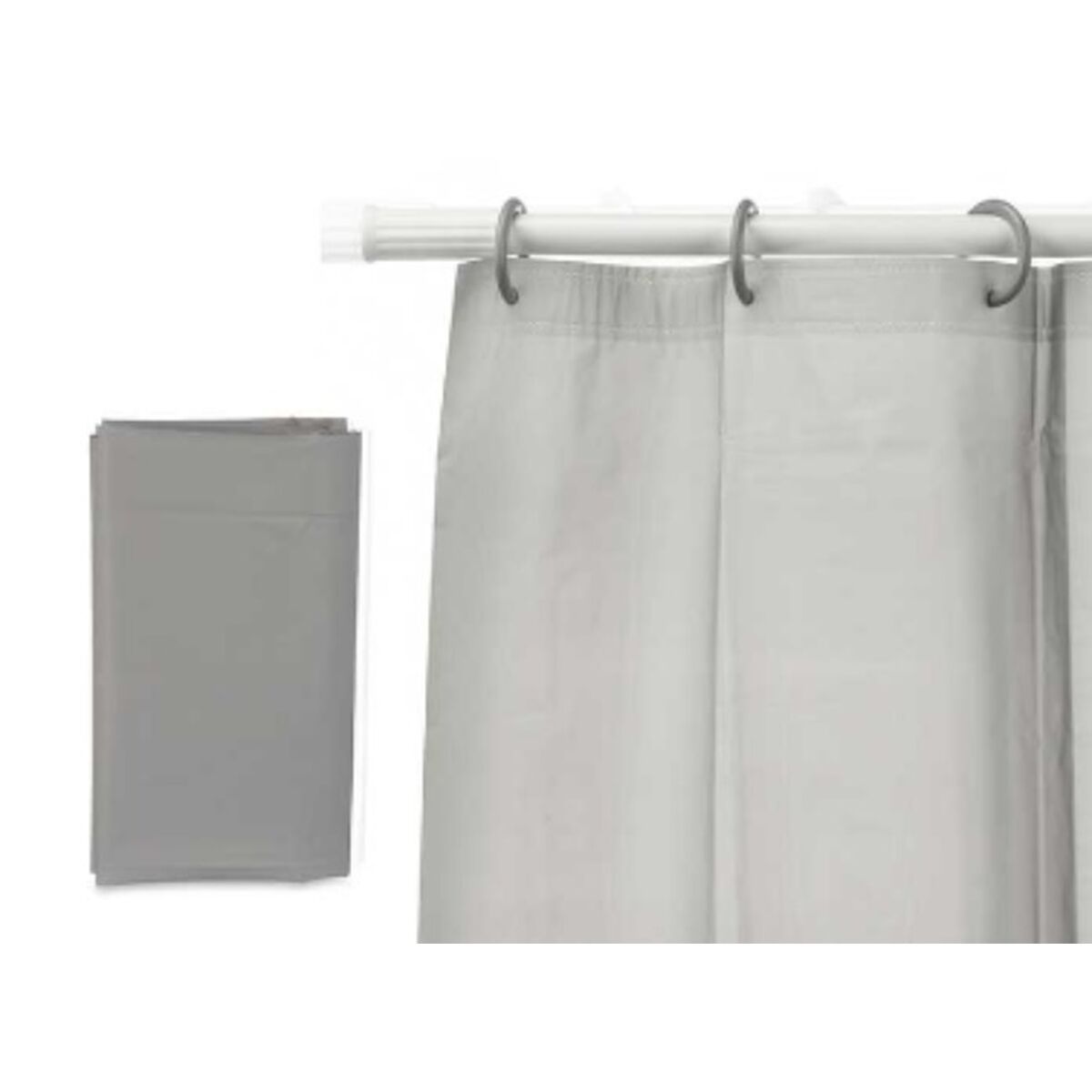 Set de baño gris con cortina y alfombrilla (12 unidades) — imagen 2