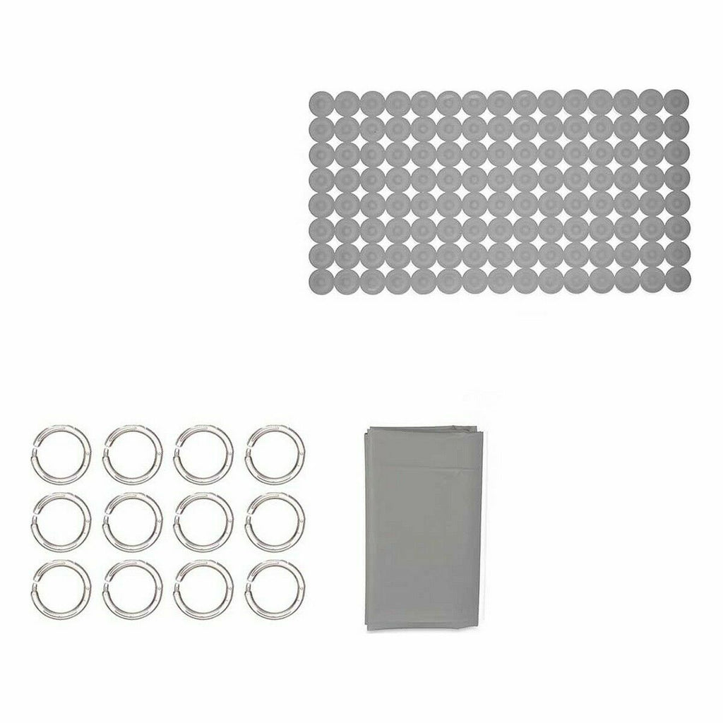Set de baño gris con cortina y alfombrilla (12 unidades)