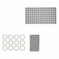 Set de baño gris con cortina y alfombrilla (12 unidades)