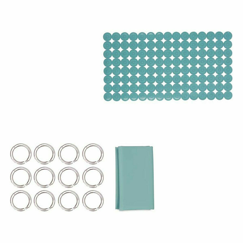 Set de baño verde con cortina y alfombrilla (12 unidades)