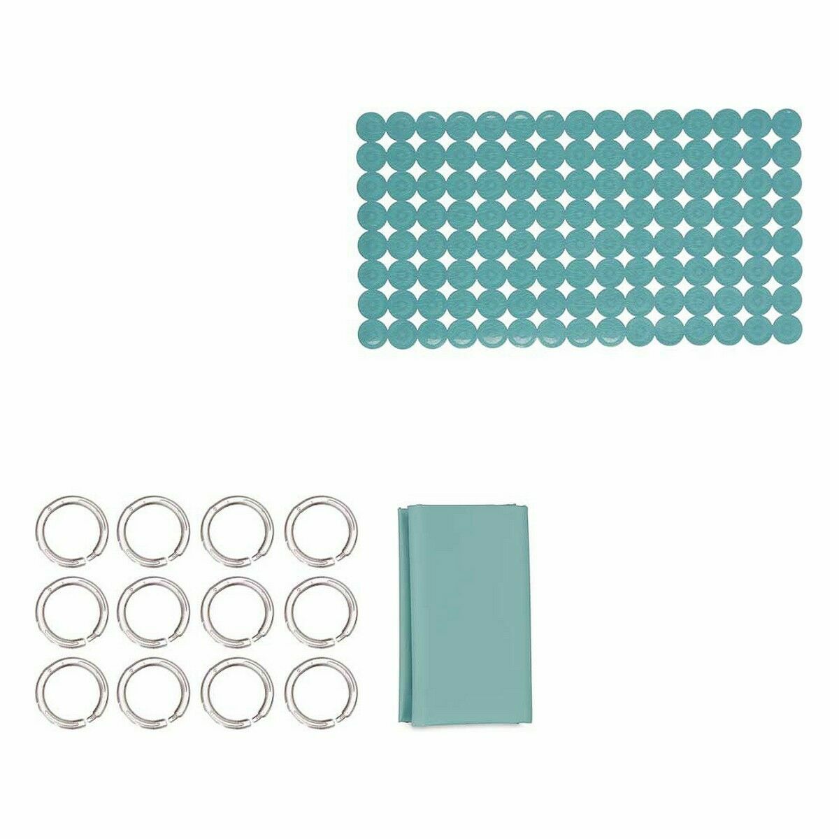 Set de baño verde con cortina y alfombrilla (12 unidades)