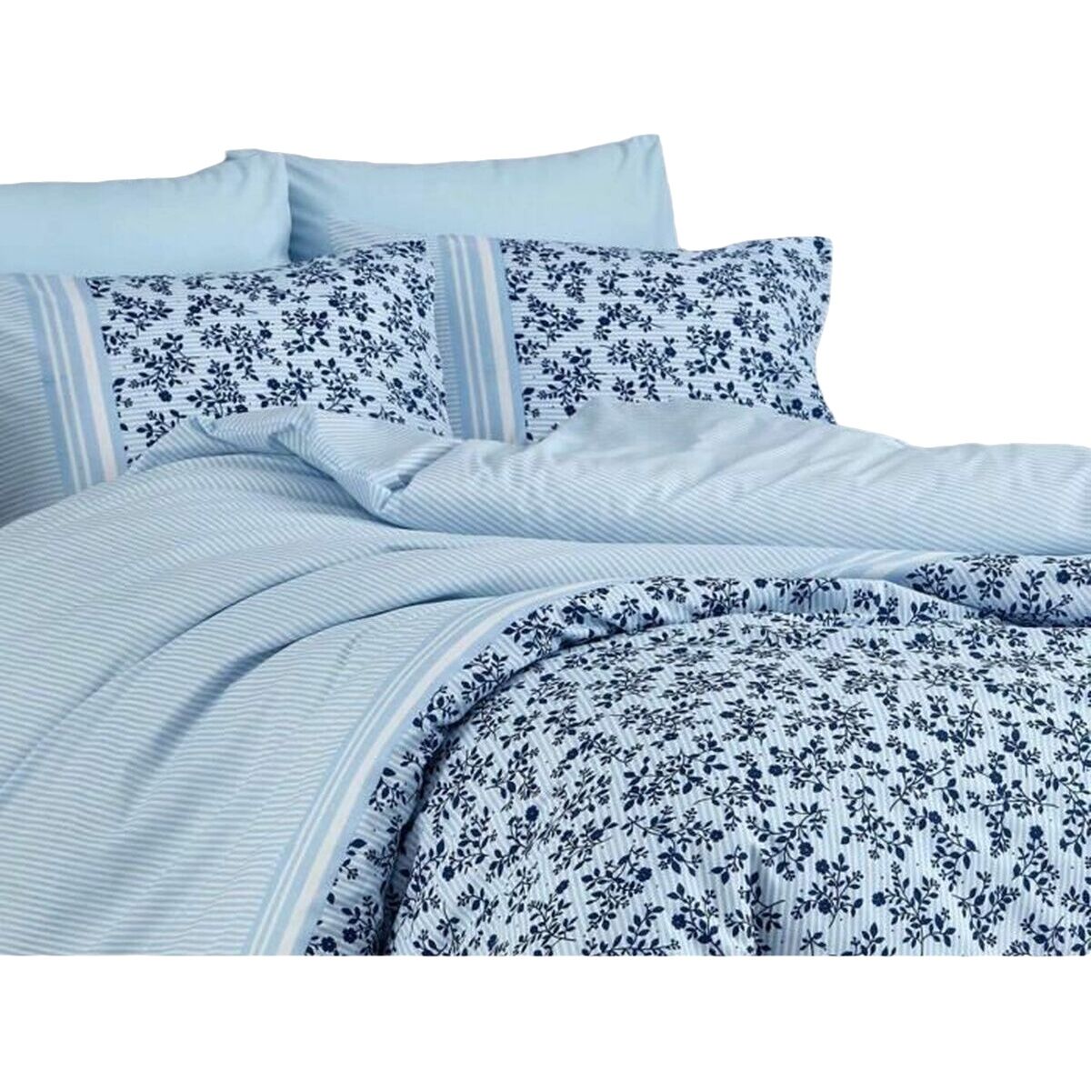 Juego de funda nórdica de algodón azul, cama de 200 cm