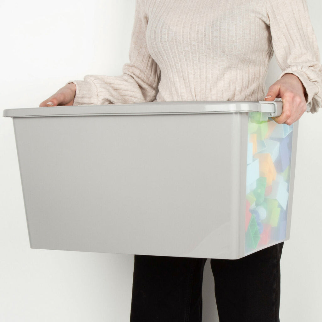 Caja de almacenaje de plástico gris, 40 L, 55 x 28 x 35 cm — imagen 3