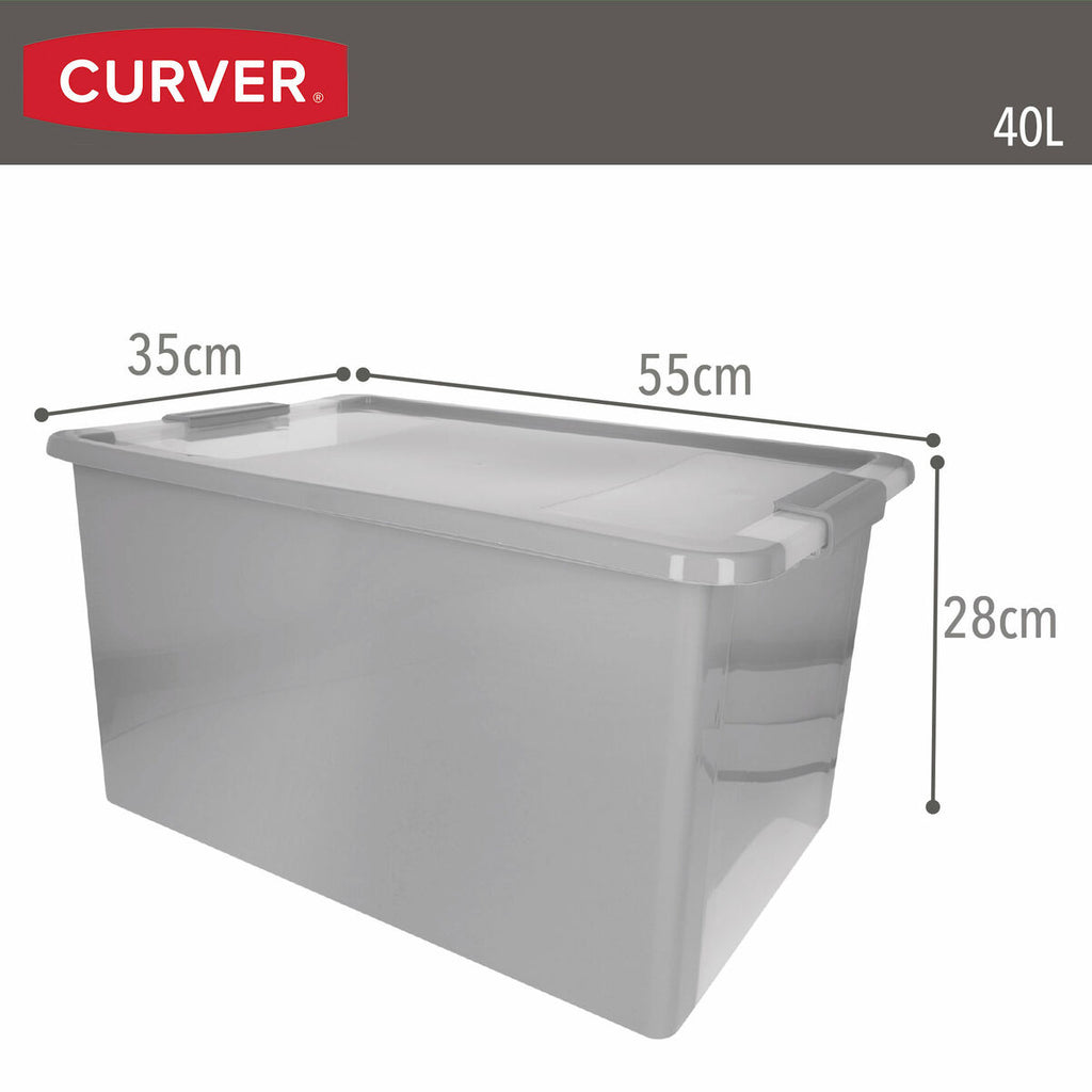 Caja de almacenaje de plástico gris, 40 L, 55 x 28 x 35 cm — imagen 4
